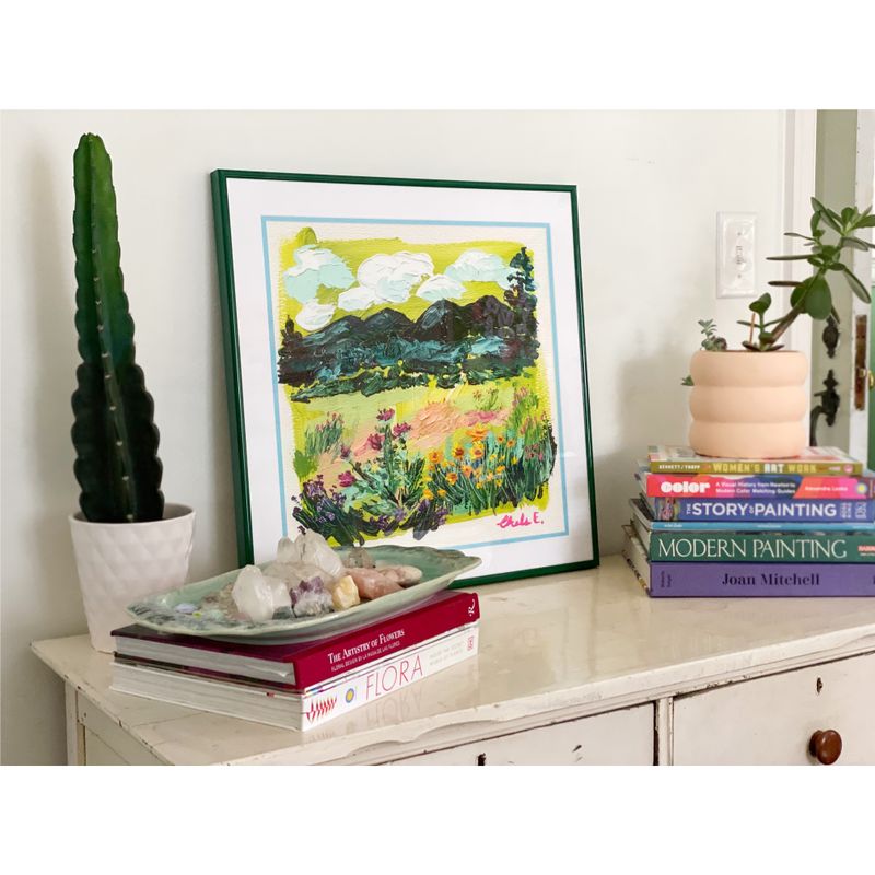 green picture frame with matting