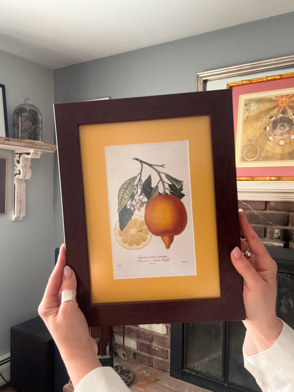 rustic wood picture frame with yellow matting