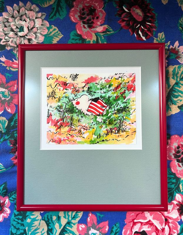 red picture frame with offset matting